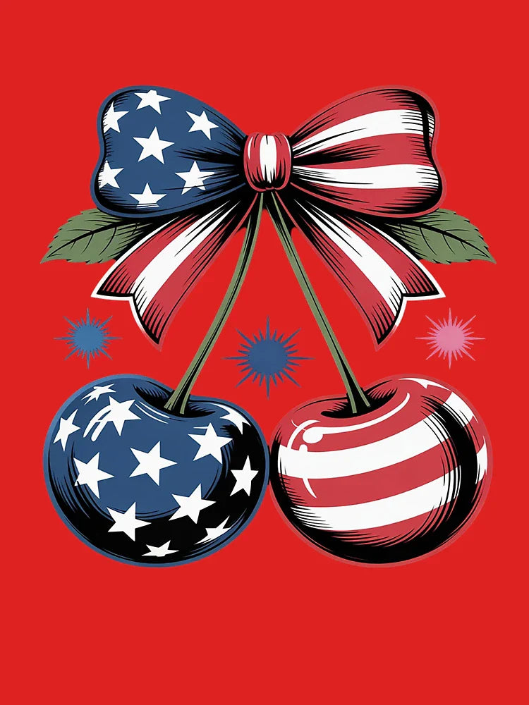 America Cherry Bow Cute USA Flag 4 July Patriotic Day Classic T-Shirt