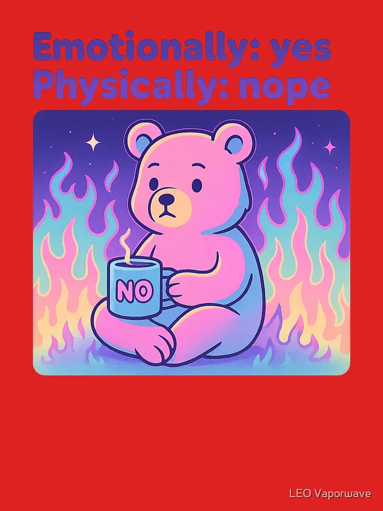 Emotionally Yes, Physically Nope – Funny Bear Chaos Shirt, Vaporwave Cartoon Animal Design Classic T-Shirt