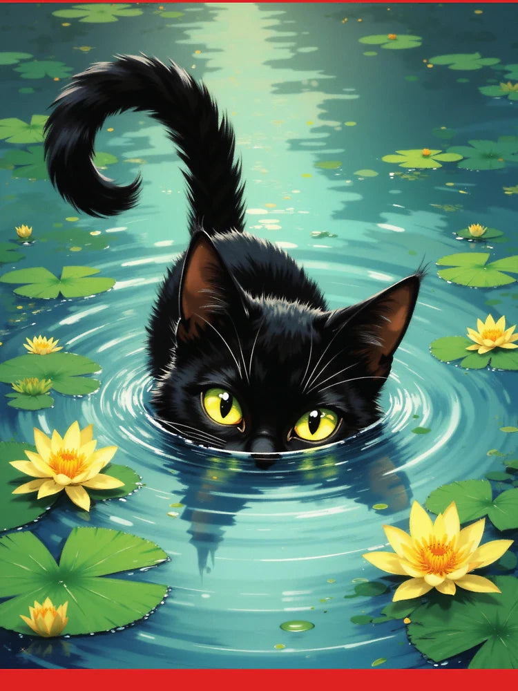 Black Cat in Water Lilies Classic T-Shirt