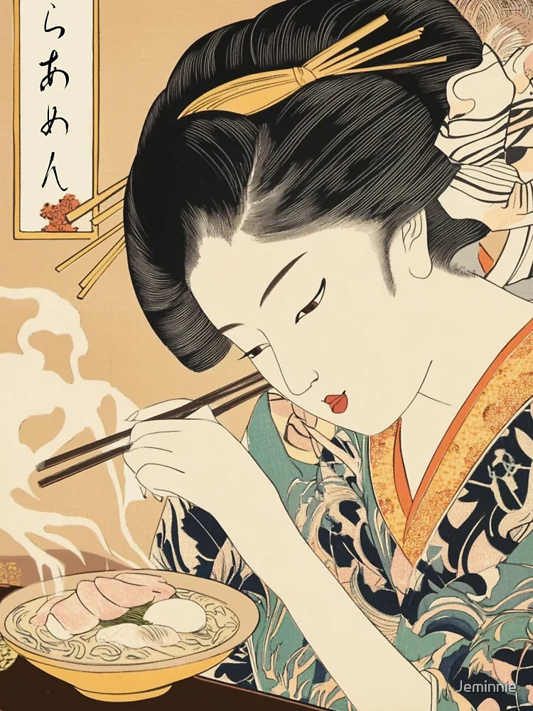 Ukiyo-e kimono beauty meets Ramen Classic T-Shirt