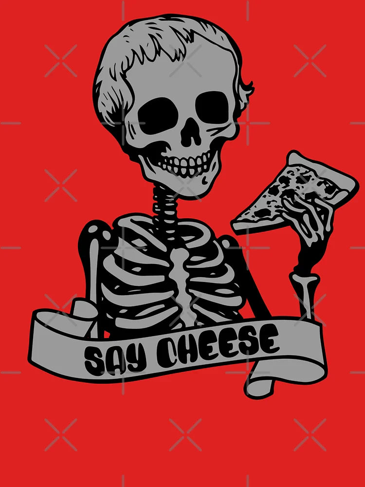 Say Cheese â€“ Neon Pink Skeleton Eating Pizza Design (grayscale) Classic T-Shirt