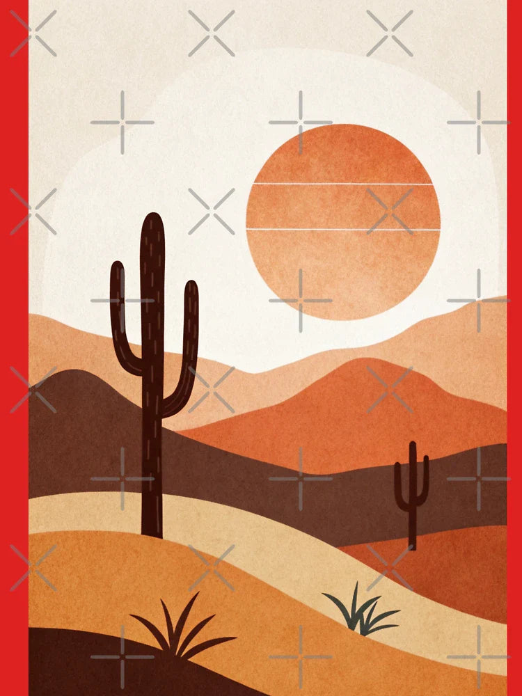 Stylized Desert Cactus Art Print - Warm Earth Tones Illustration, Minimalist Southwest Wall Decor, Flat Graphic Desert Landscape, Sunny Arid Vibes Poster Classic T-Shirt
