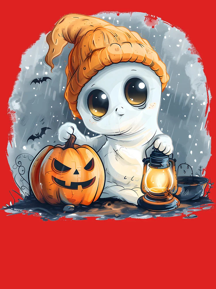 Cute Halloween Ghost with Pumpkin and Lantern Classic T-Shirt