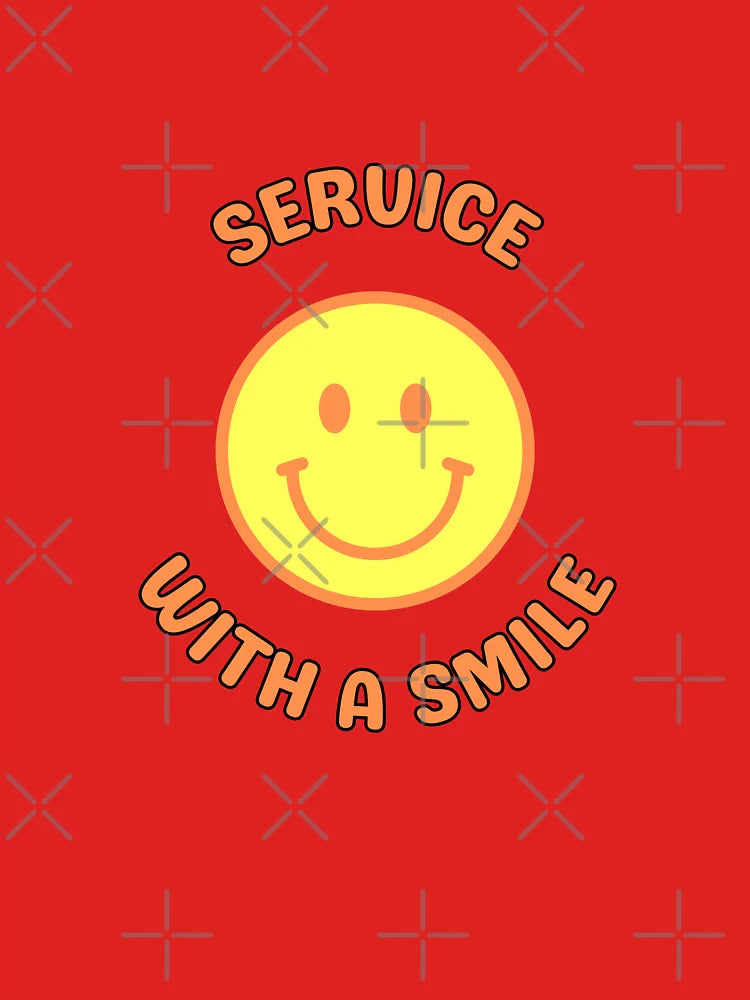 Service With A Smile, Smiley Face, Yellow, Orange, Happy Face, Waiter Classic T-Shirt