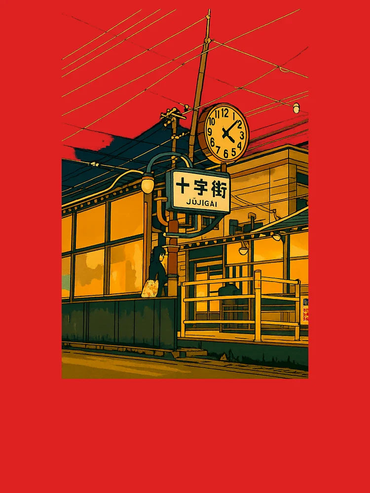 Jujigai Tram Stop | Retro Street Scene - Hakodate Evening Glow Classic T-Shirt