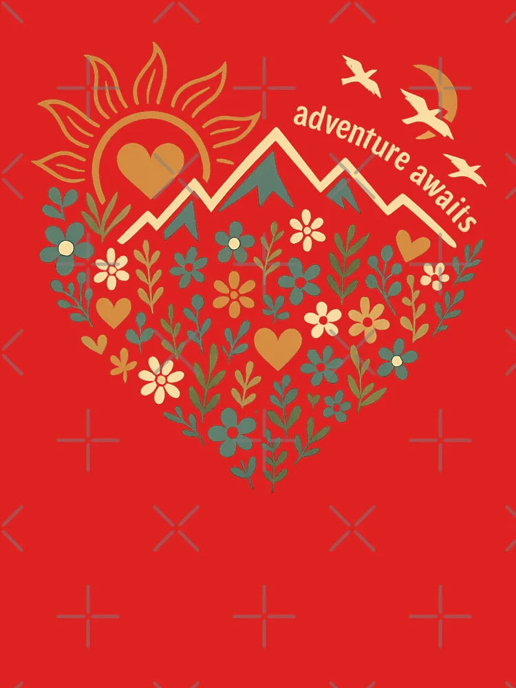 Adventure Awaits – Heart-Shaped Mountain & Floral Nature Design Classic T-Shirt