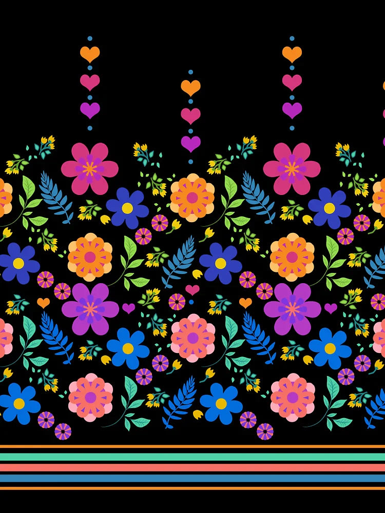 Border Print Floral with Hearts on Black Classic T-Shirt
