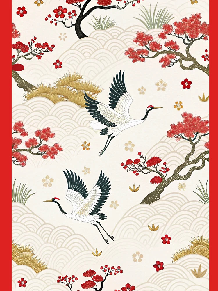 Elegant Japanese Cranes and Sakura on Light Background – Traditional Asian Art Classic T-Shirt