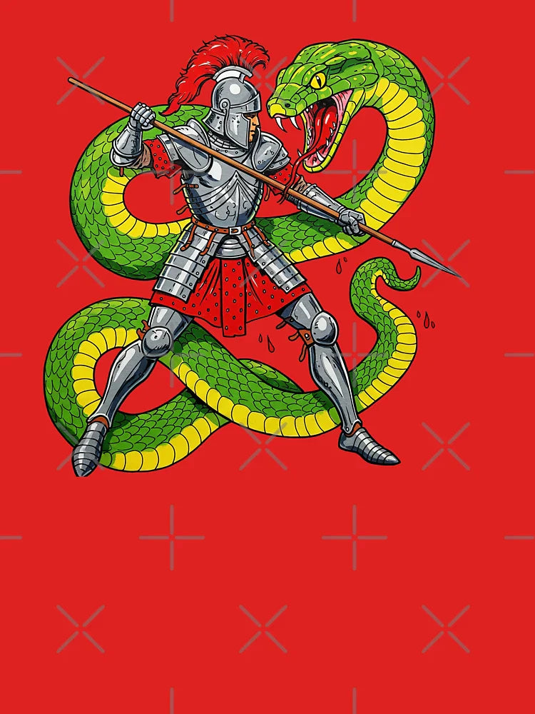 Knight Fighting Giant Green Serpent Classic T-Shirt