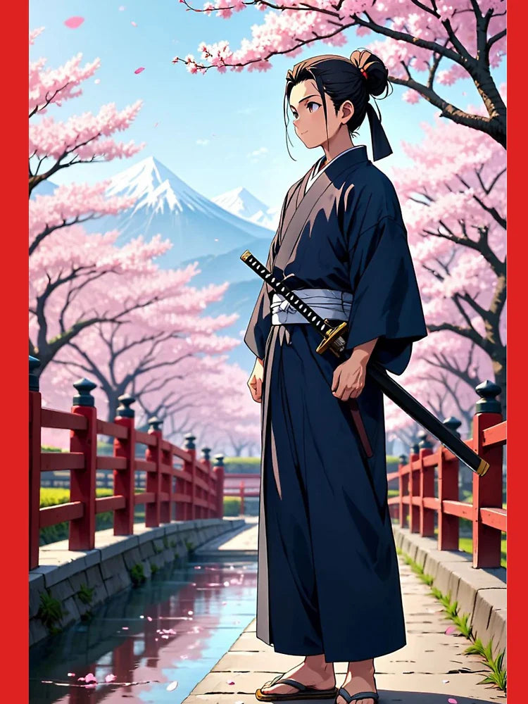 Samurai Spirit Under Sakura Blossoms | Anime Style Warrior Art Classic T-Shirt