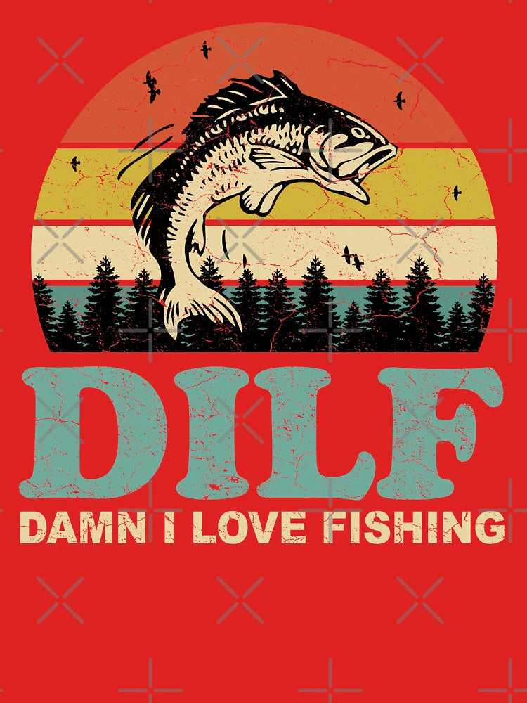 DILF Damn I Love Fishing Retro Vintage Sunset Funny Fishing Gift Classic T-Shirt