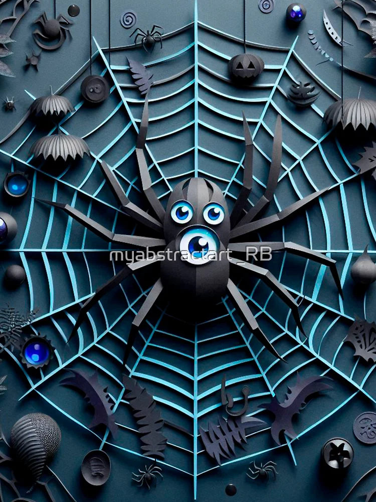 Blue-Eyed Spider in a Mystical Web – Halloween Paper Art Classic T-Shirt