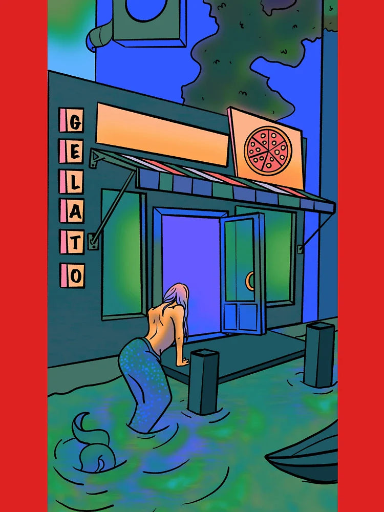 Mermaid getting gelato and pizza from an Italian shop in Italy  Classic T-Shirt