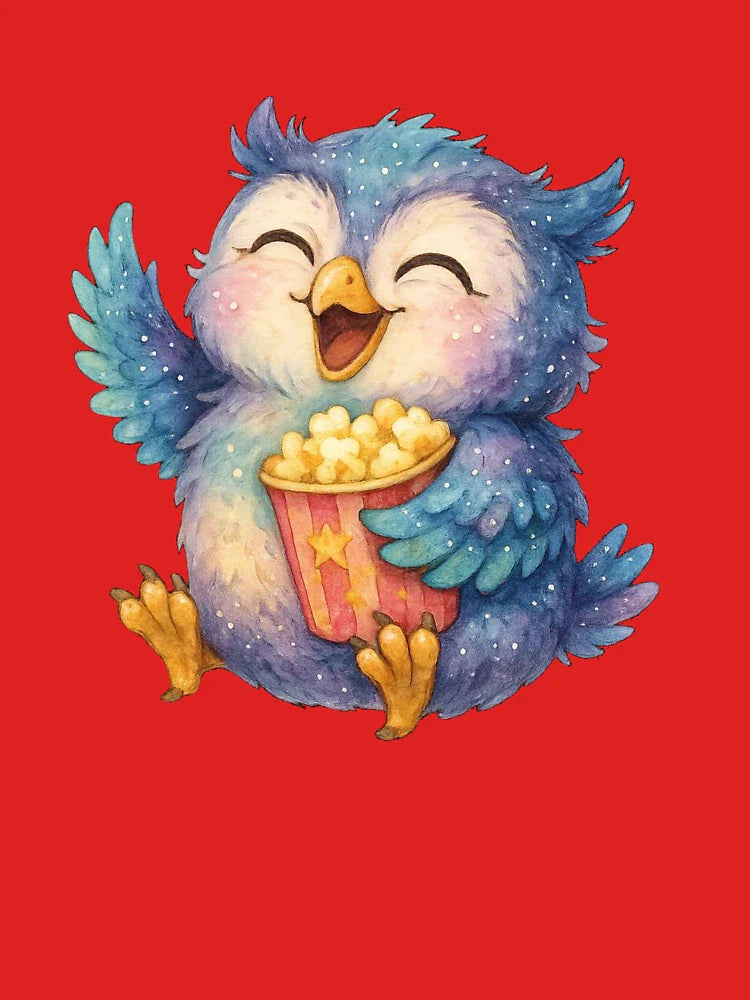 Happy Owl with Popcorn – Cute Movie Night Kawaii Sticker Classic T-Shirt