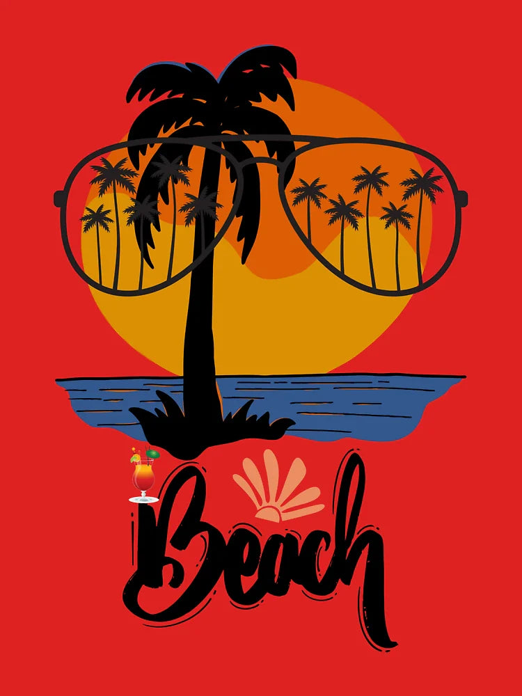 Sunset Beach Scene with Tropical Palm Trees – Summer Vibes Art Classic T-Shirt