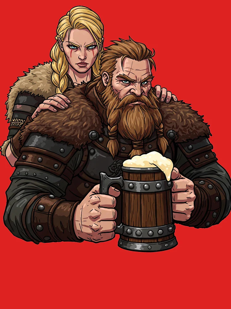 Viking and Shieldmaiden with Beer Classic T-Shirt