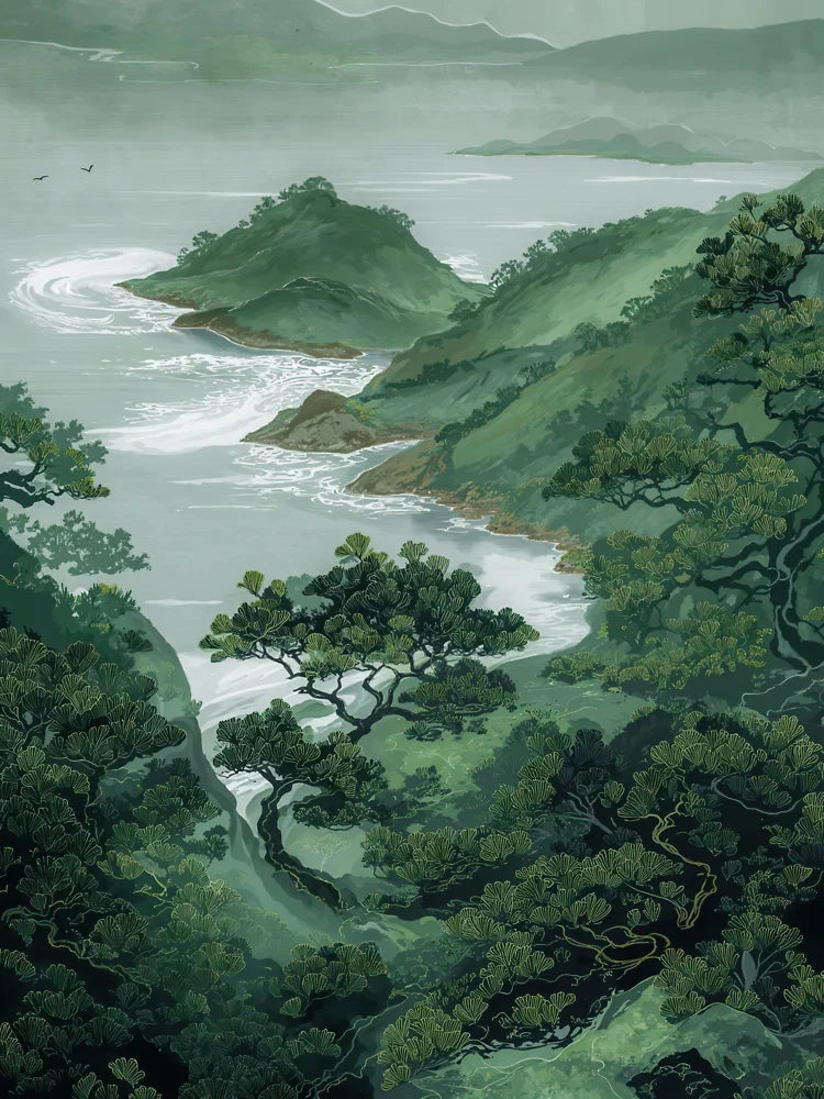 Japanese Coastal Wall Art Forest Print Sage Green Wabi Sabi Painting japandi Art chinoiserie poster extra large wall art Classic T-Shirt
