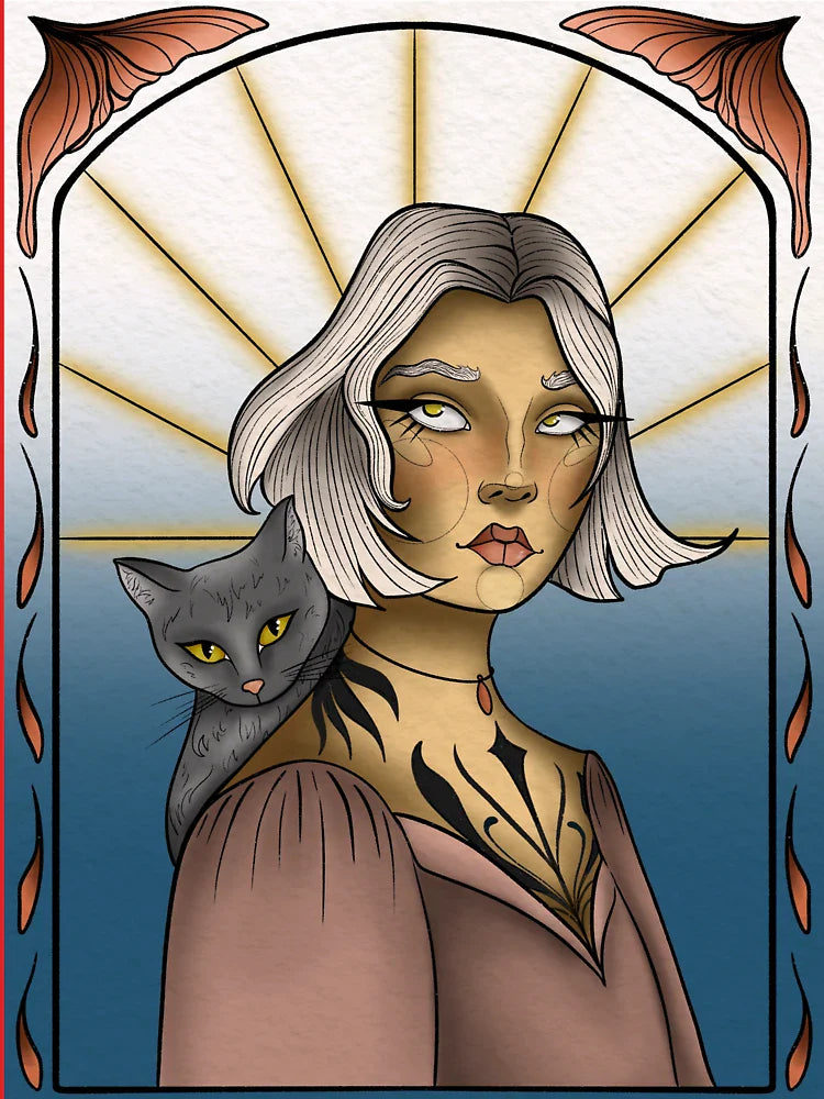 Art Nouveau Female portrait with cat Classic T-Shirt