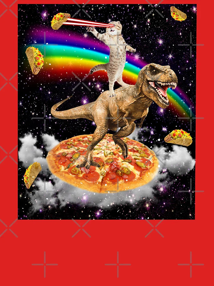 The ORIGINAL Galaxy Laser Eye Cat on Dinosaur on Pizza with Tacos & Rainbow Classic T-Shirt