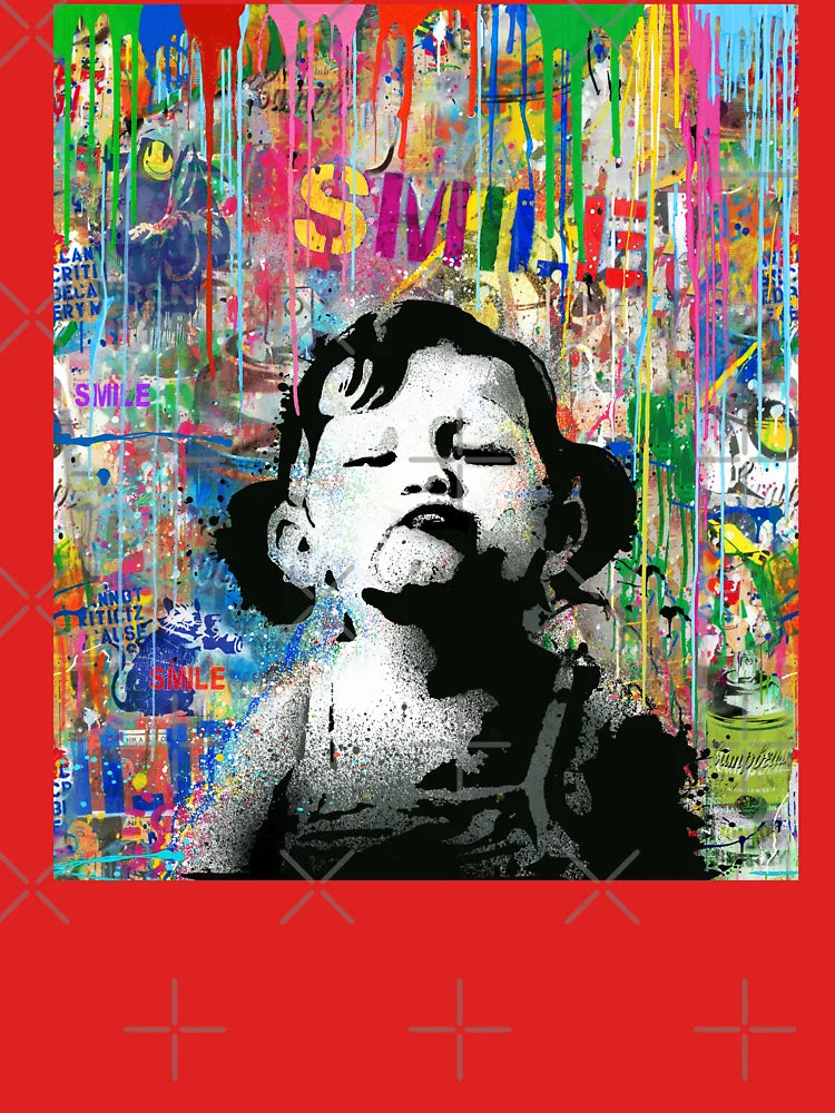 Banksy SMILE  Street Art Graffiti Quote Girl Not Smiling Pop Art Mashup Classic T-Shirt