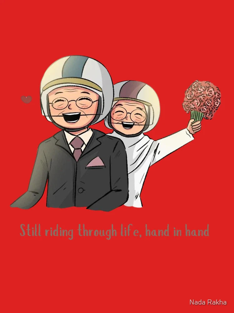 Cute Elderly Couple Riding Bicycle | Caricature Art Classic T-Shirt