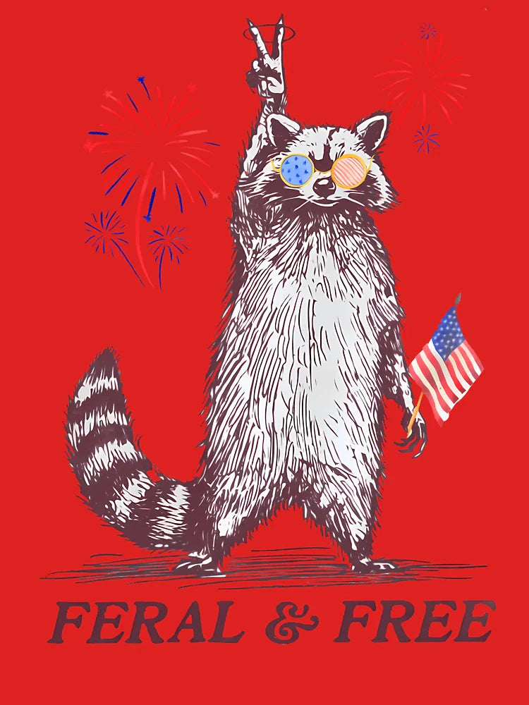 Feral & Free Funny Patriotic Racoon Feral And Free 4th July Classic T-Shirt