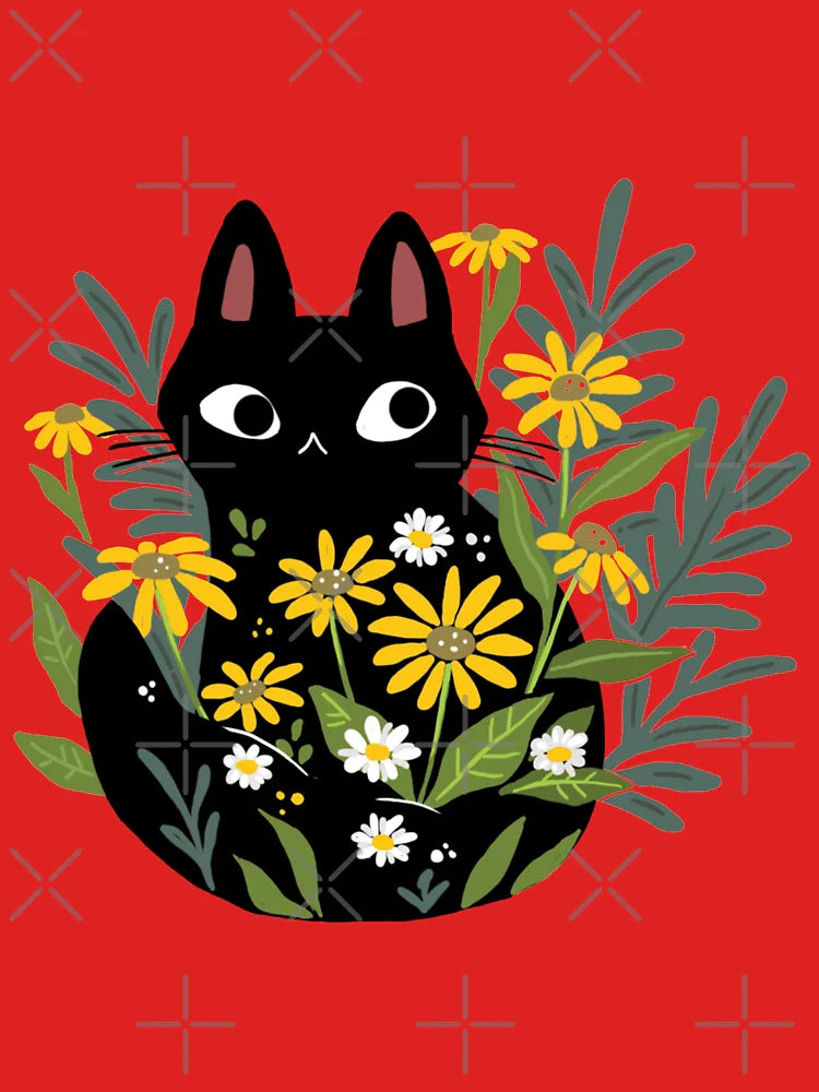 Black cat with flowers  Classic T-Shirt