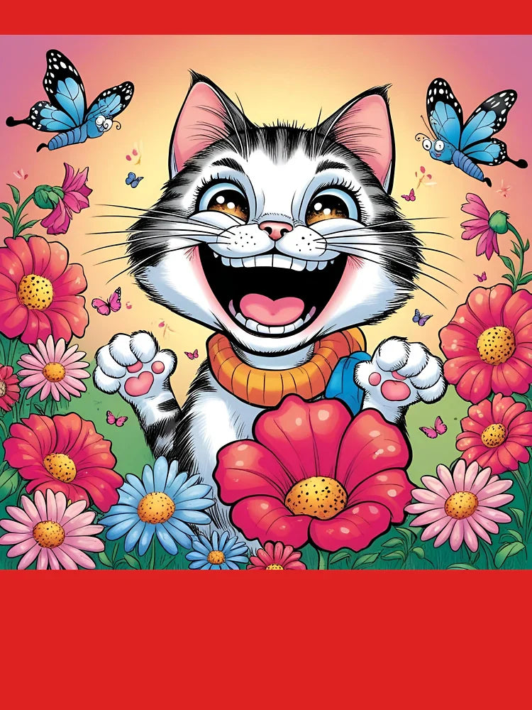 Laughing cat with many flowers Classic T-Shirt