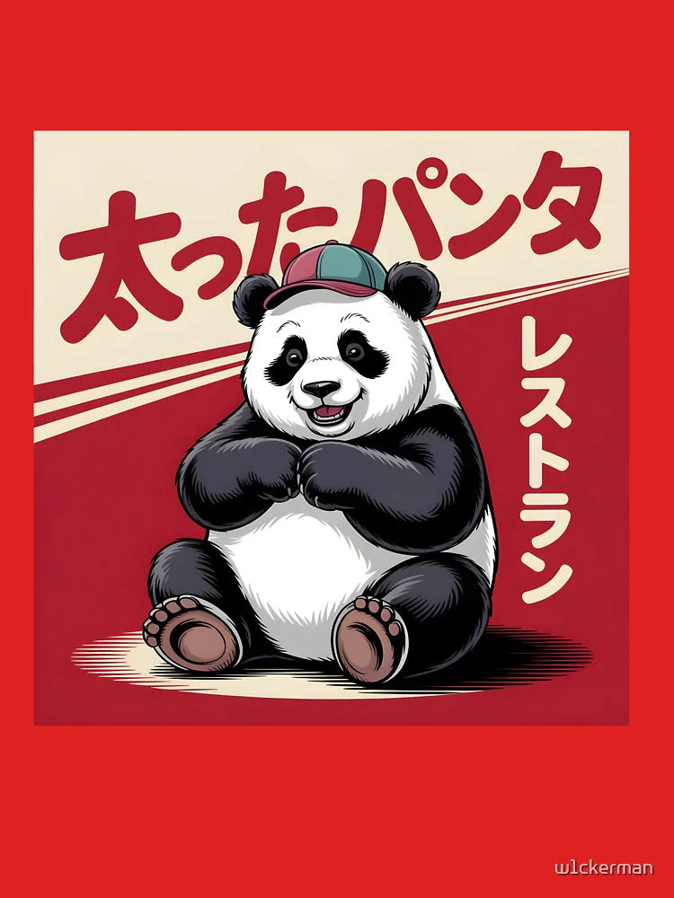 Retro Japanese Chubby Panda Kawaii Art Print Showa Vintage Classic T-Shirt