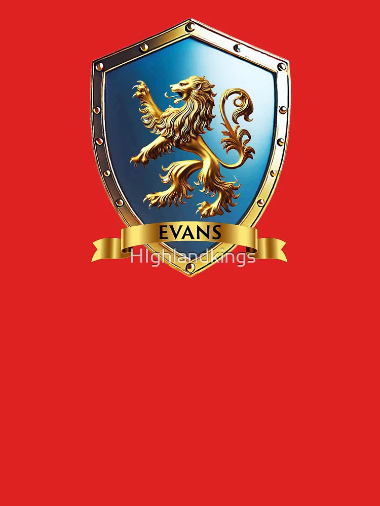Evans Family Crest Shield  Golden Lion with Name Banner Accent Classic T-Shirt