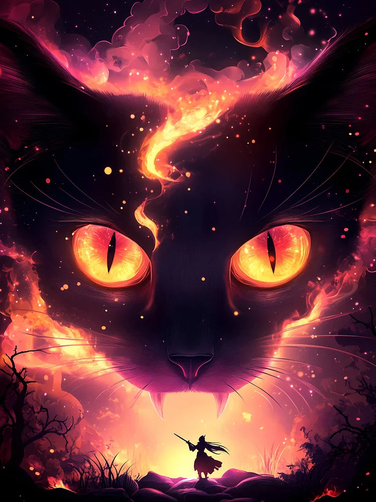 Celestial Eyes Savannah Cat Fiery Gaze Fantasy Battle Girl Silhouette Burning World Classic T-Shirt