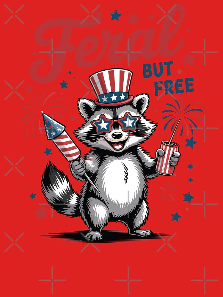 Feral But Free Fireworks Feral Summer Raccoon 4th Of July Classic T-Shirt