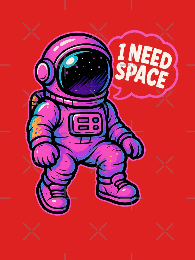 I Need Space Astronaut â€“ Funny Cosmic Quote â€“ Neon Outer Space Cartoon Classic T-Shirt