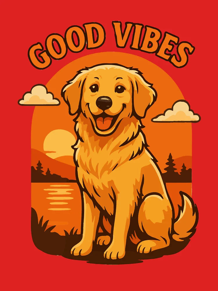 Golden Retriever Sunset Vibes | Retro Good Vibes Dog Art Classic T-Shirt