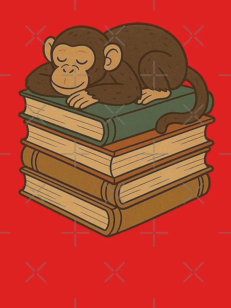 Sleepy Monkey on Books – Whimsical Bookworm Animal Art Classic T-Shirt
