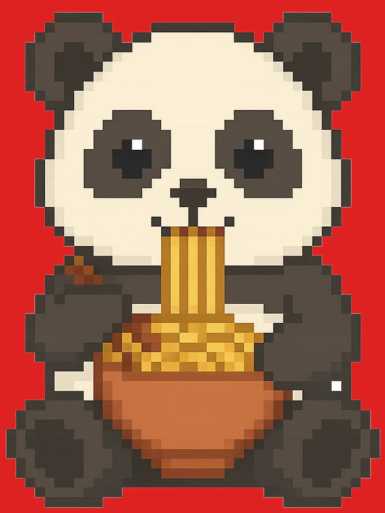 Kawaii Panda Eating Noodles - Pixel Art Style Classic T-Shirt