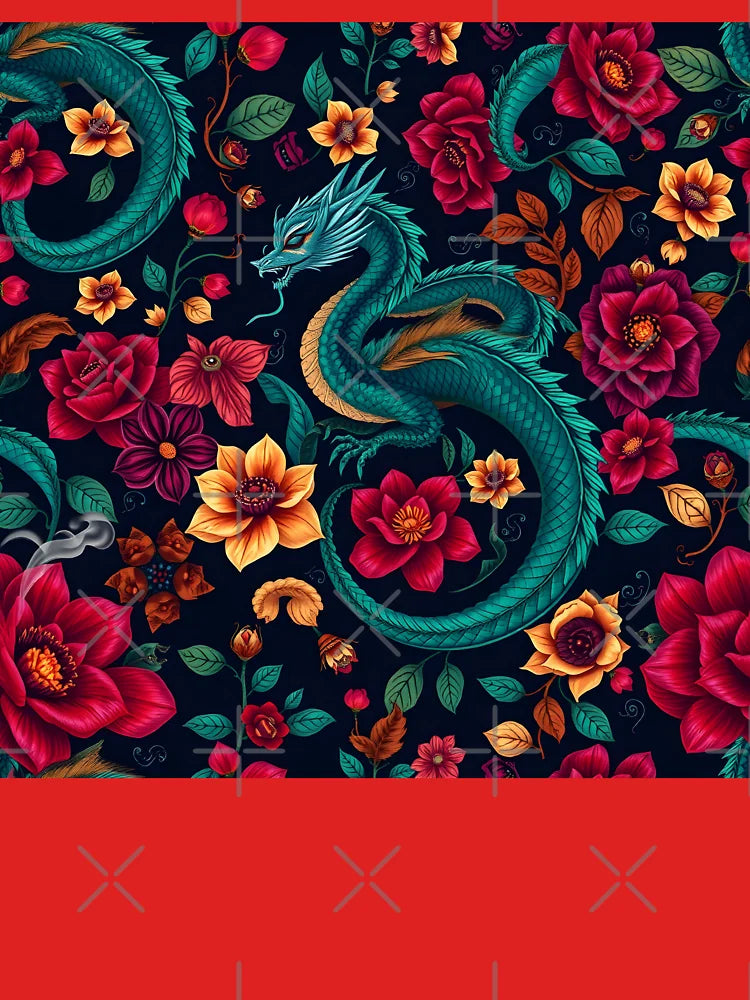 Mystical Dragons & Dark Jewel Floral Fantasy Seamless Pattern Classic T-Shirt