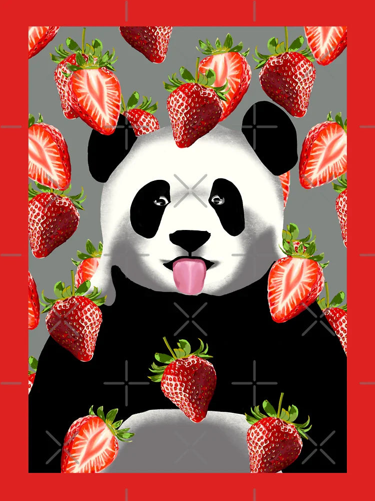 Cheeky Panda Illustration with Falling Strawberries – Fun Animal Art for Prints, Stickers & More Classic T-Shirt