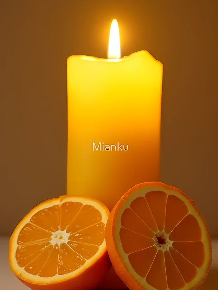 Burning candle with orange halves on rustic wood Classic T-Shirt