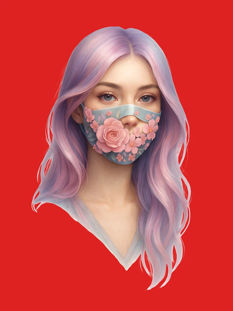Dreamy Pastel Girl with Floral Face Mask Classic T-Shirt