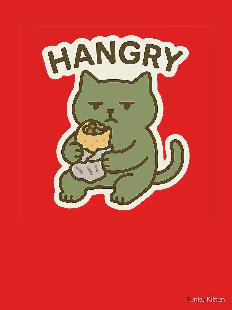 Hangry – Grumpy Kitten Eating Burrito Sticker | Funky Kitten Meme Classic T-Shirt