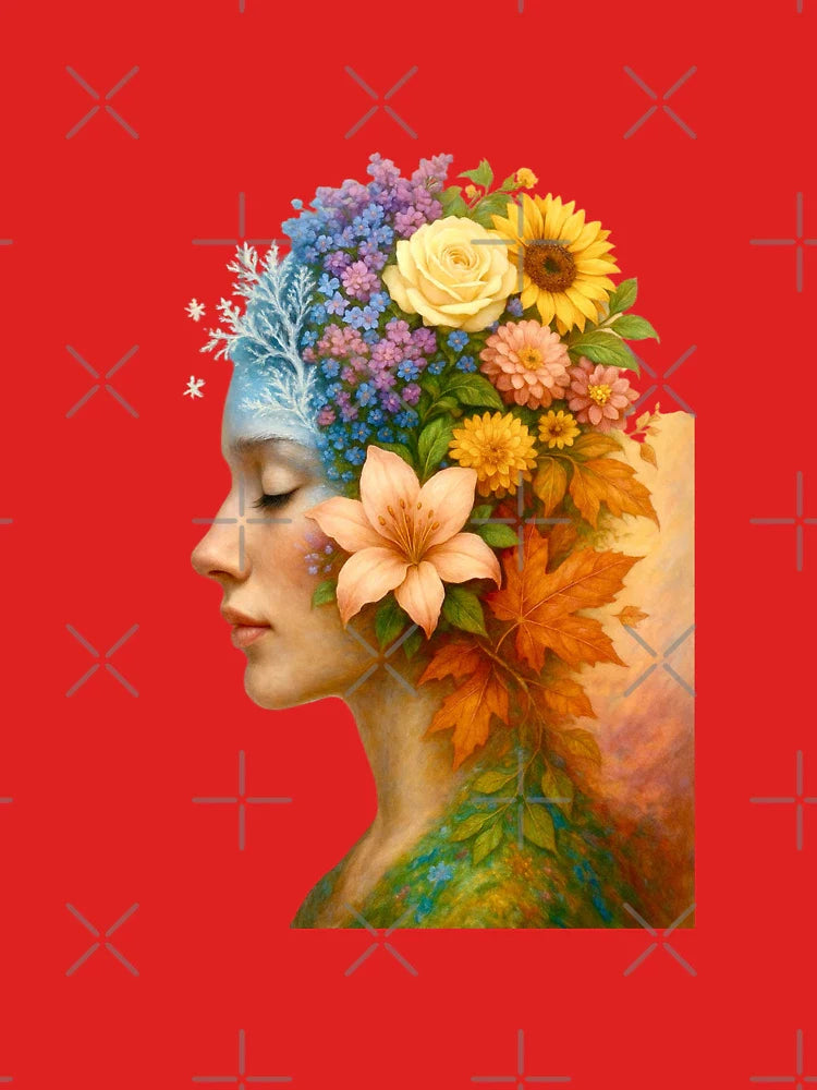 Seasons of Her Mind â€“ Surreal Floral Woman Portrait Through the Year Classic T-Shirt