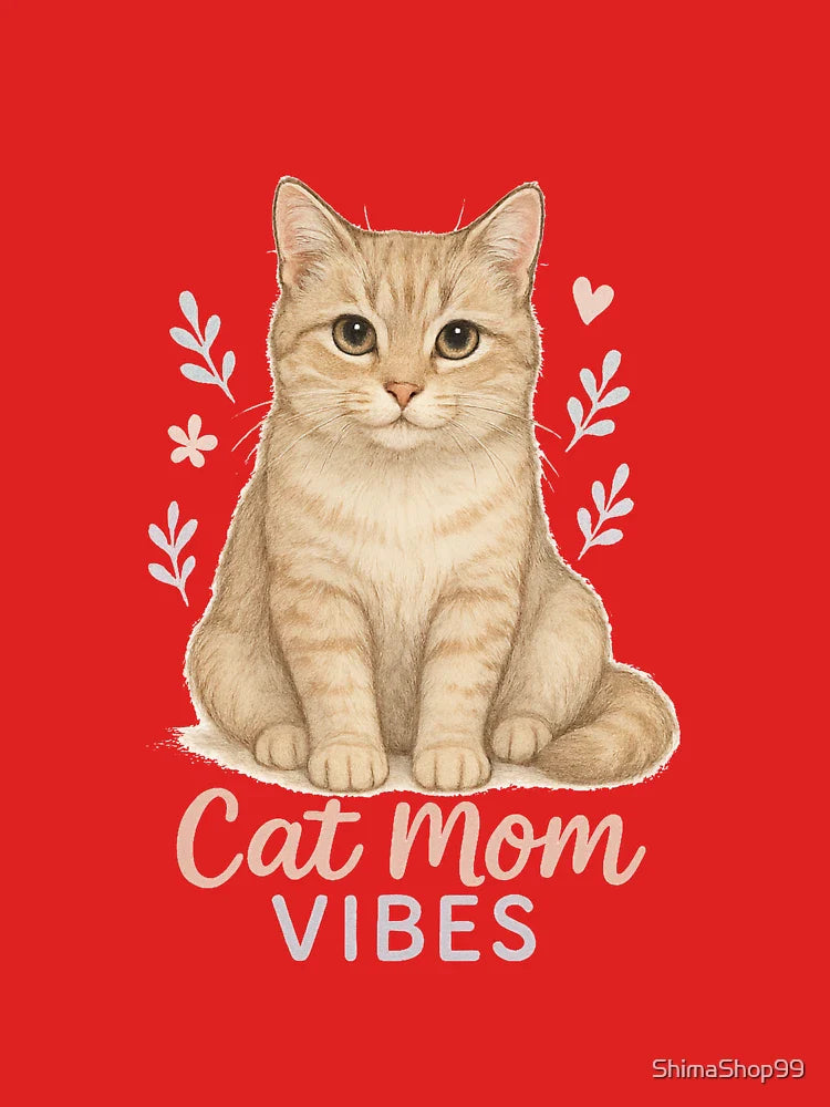 Cat Mom Vibes – Cute Minimalist Cat Sticker for Pet Lovers Classic T-Shirt