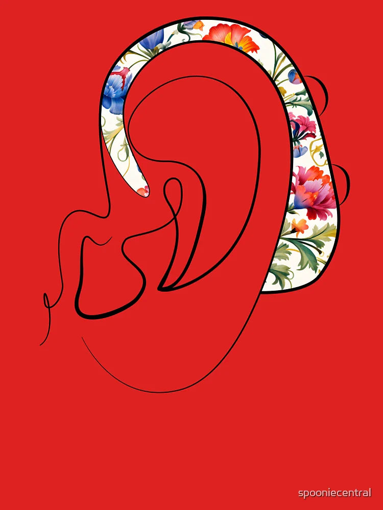 Hearing Aid Line Art with Delicate Flower Print Classic T-Shirt