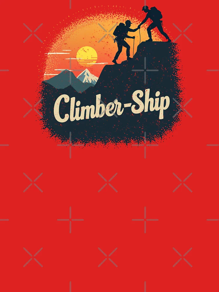 ClimberShip Teamwork Reaches New Heights at Sunset (Washed and Worn Look) Classic T-Shirt