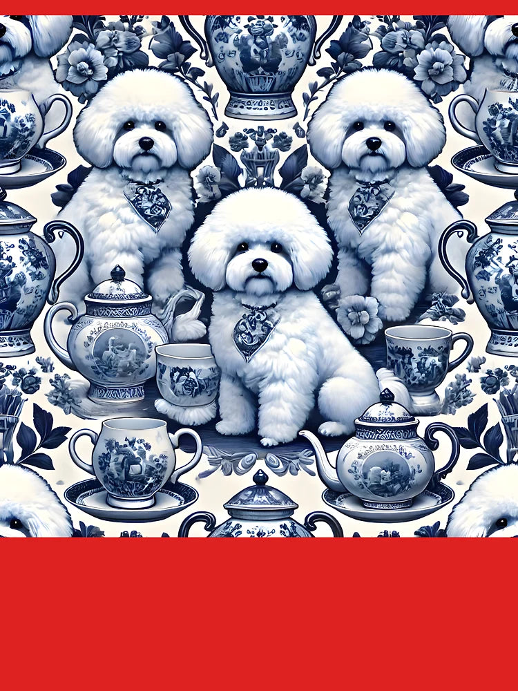 Delft Bichon Teaware Pattern – Blue Porcelain Dog Design Classic T-Shirt