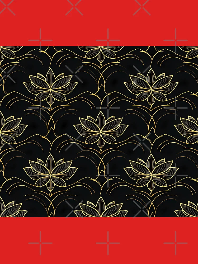 Golden Lotus Floral Elegance On Black Background Classic T-Shirt