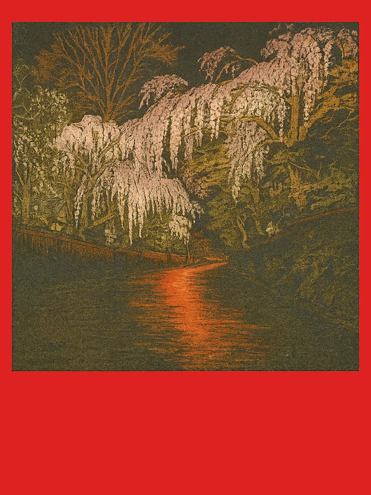 Night Sakura Reflection | Illuminated Weeping Cherry Blossoms - Tranquil Spring Night Classic T-Shirt