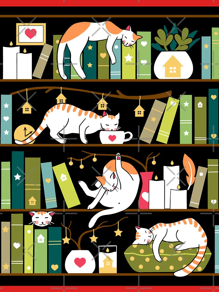 Library cats - whimsical cats on the book shelves  Classic T-Shirt