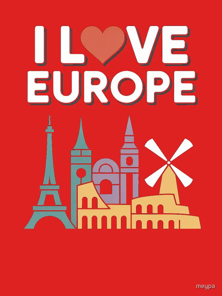 I Love Europe Iconic Landmarks Graphic for Travel Lovers Classic T-Shirt